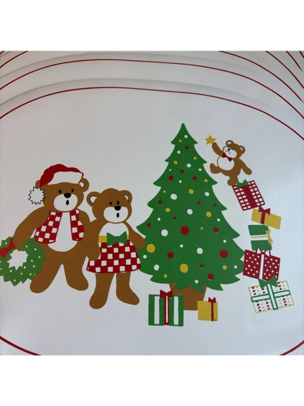 VTG Christmas Teddy Bear Placemat Set of 6 Vinyl Holiday Kitschy 80s 90s Retro
